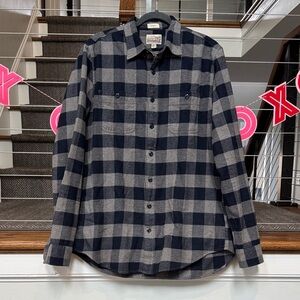 J. Crew Men's Navy and Gray Checkered Flannel Shirt